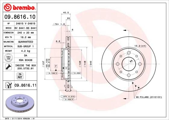 Brembo 09.8616.10 - Discofreno www.autoricambi360.it