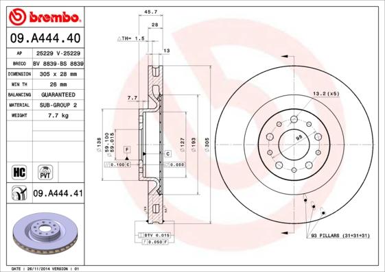 Brembo 09.A444.40 - Discofreno www.autoricambi360.it