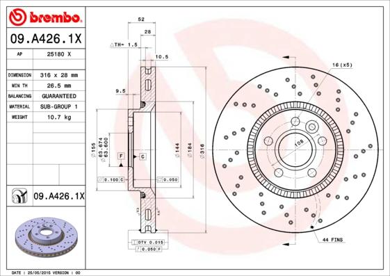 Brembo 09.A426.1X - Discofreno www.autoricambi360.it