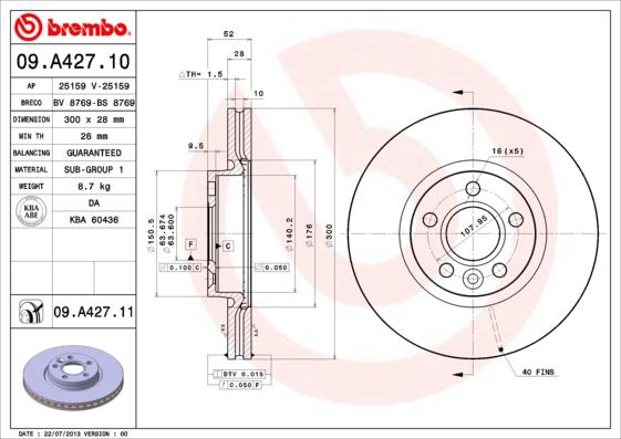 Brembo 09.A427.11 - Discofreno www.autoricambi360.it