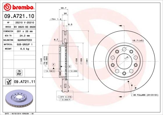 Brembo 09.A721.11 - Discofreno www.autoricambi360.it