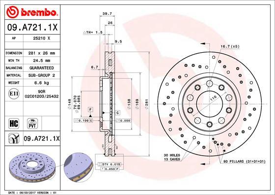 Brembo 09.A721.1X - Discofreno www.autoricambi360.it