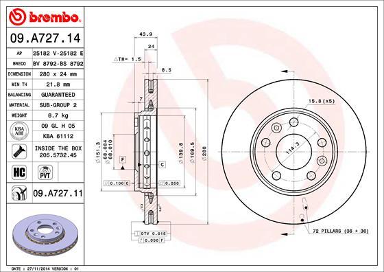 Brembo 09.A727.14 - Discofreno www.autoricambi360.it