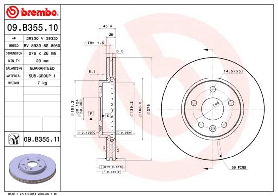 Brembo 09.B355.11 - Discofreno www.autoricambi360.it