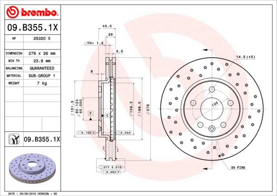 Brembo 09.B355.1X - Discofreno www.autoricambi360.it
