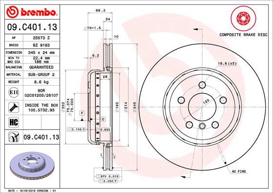 Brembo 09.C401.13 - Discofreno www.autoricambi360.it