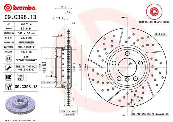 Brembo 09.C398.13 - Discofreno www.autoricambi360.it
