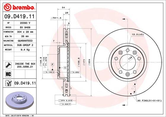 Brembo 09.D419.11 - Discofreno www.autoricambi360.it