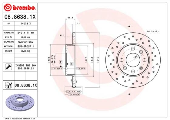 Brembo 08.8638.1X - Discofreno www.autoricambi360.it