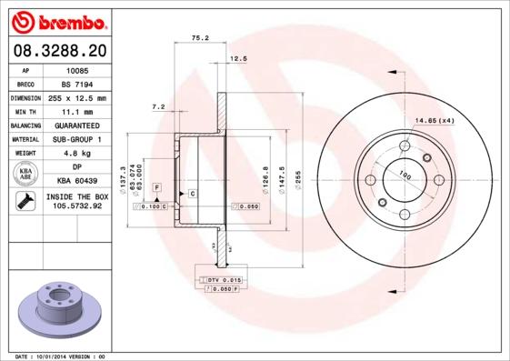 Brembo 08.3288.20 - Discofreno www.autoricambi360.it