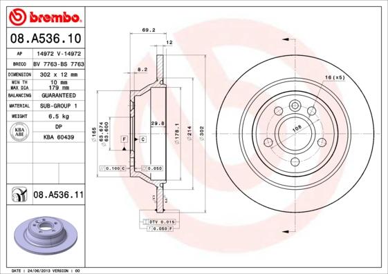 Brembo 08.A536.11 - Discofreno www.autoricambi360.it
