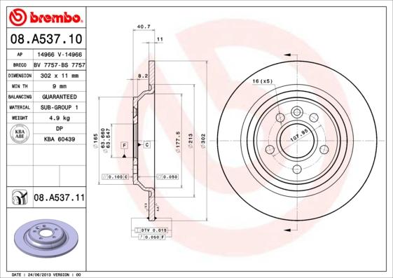 Brembo 08.A537.11 - Discofreno www.autoricambi360.it