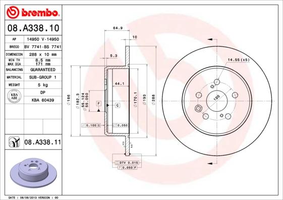 Brembo 08.A338.10 - Discofreno www.autoricambi360.it