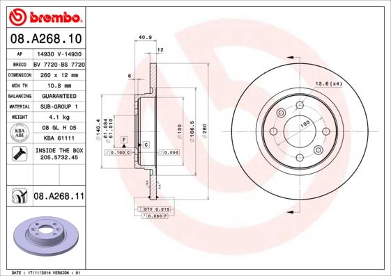Brembo 08.A268.10 - Discofreno www.autoricambi360.it