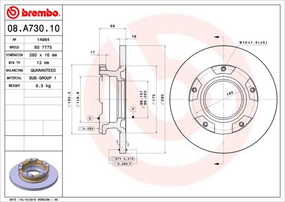Brembo 08.A730.10 - Discofreno www.autoricambi360.it