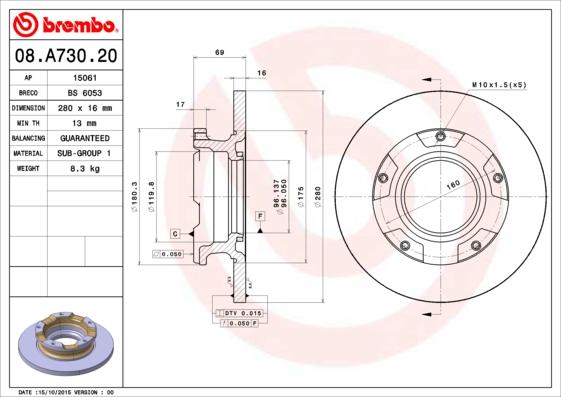 Brembo 08.A730.20 - Discofreno www.autoricambi360.it