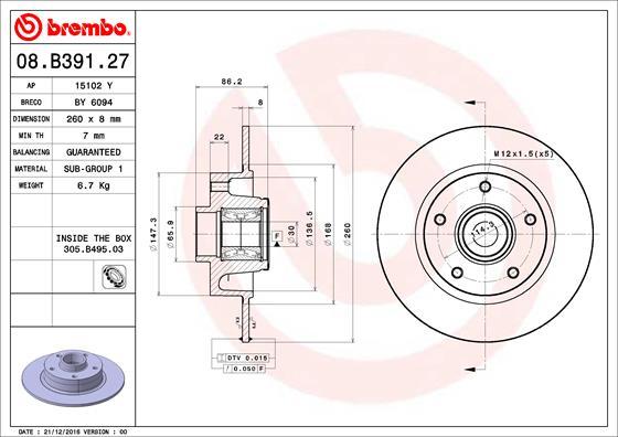Brembo 08.B391.27 - Discofreno www.autoricambi360.it
