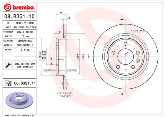 Brembo 08.B351.11 - Discofreno www.autoricambi360.it