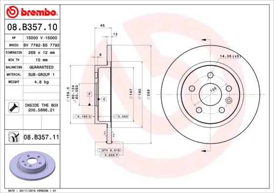 Brembo 08.B357.10 - Discofreno www.autoricambi360.it