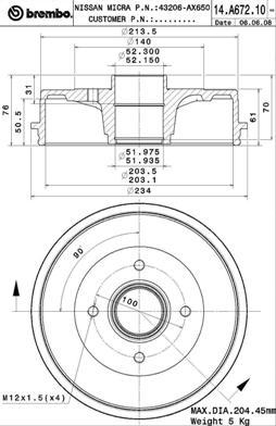 Brembo 14.A672.10 - Tamburo freno www.autoricambi360.it