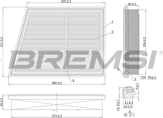 Bremsi FA1168 - Filtro aria www.autoricambi360.it