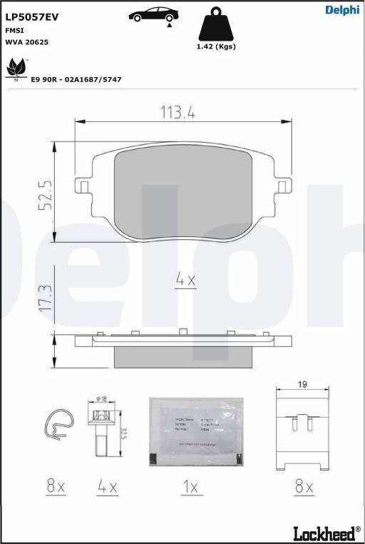 Delphi LP5057EV - Kit pastiglie freno, Freno a disco www.autoricambi360.it