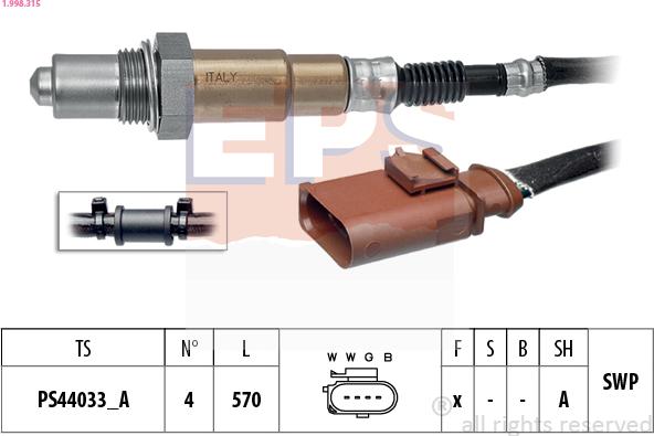 EPS 1.998.315 - Sonda lambda www.autoricambi360.it