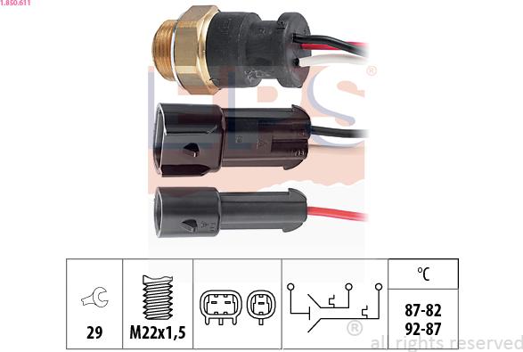 EPS 1.850.611 - Termocontatto, Ventola radiatore www.autoricambi360.it