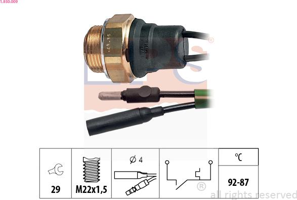 EPS 1.850.009 - Termocontatto, Ventola radiatore www.autoricambi360.it