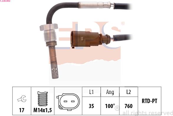 EPS 1.220.002 - Sensore, Temperatura gas scarico www.autoricambi360.it