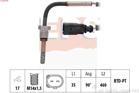 EPS 1.220.036 - Sensore, Temperatura gas scarico www.autoricambi360.it