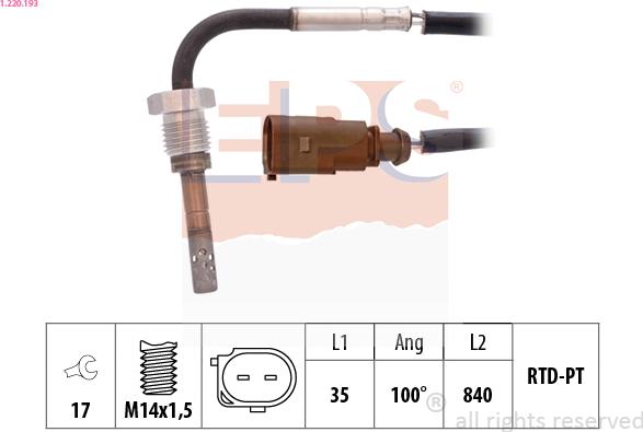 EPS 1.220.193 - Sensore, Temperatura gas scarico www.autoricambi360.it