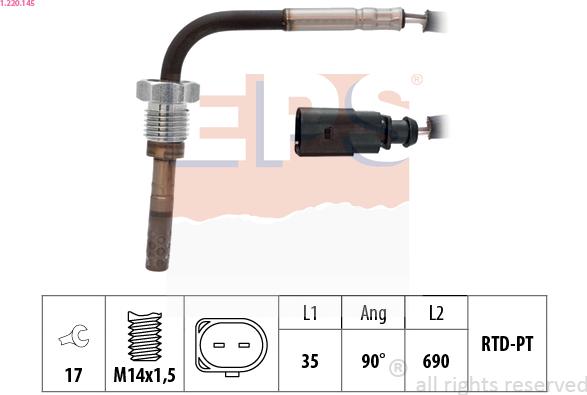 EPS 1.220.145 - Sensore, Temperatura gas scarico www.autoricambi360.it