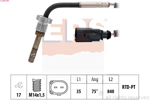 EPS 1.220.184 - Sensore, Temperatura gas scarico www.autoricambi360.it