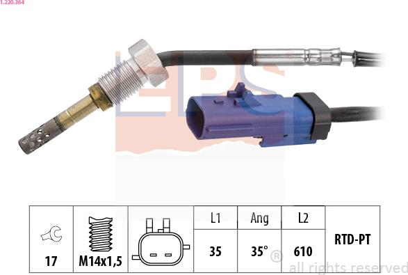 EPS 1.220.364 - Sensore, Temperatura gas scarico www.autoricambi360.it