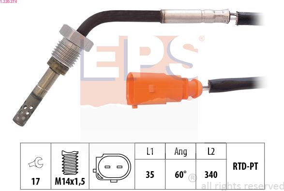 EPS 1.220.274 - Sensore, Temperatura gas scarico www.autoricambi360.it