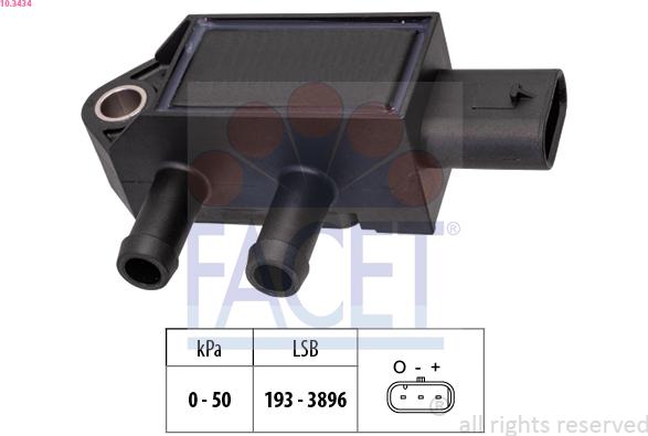 FACET 10.3434 - Sensore, Pressione gas scarico www.autoricambi360.it