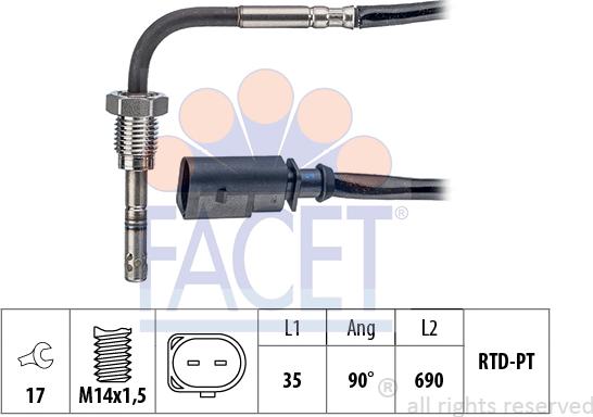 FACET 22.0145 - Sensore, Temperatura gas scarico www.autoricambi360.it