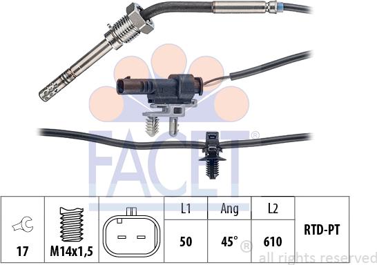 FACET 22.0363 - Sensore, Temperatura gas scarico www.autoricambi360.it