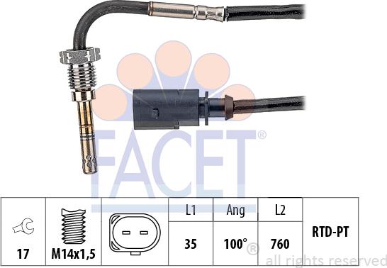 FACET 22.0314 - Sensore, Temperatura gas scarico www.autoricambi360.it