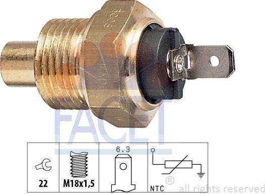 FACET 7.3008 - Sensore, Temperatura refrigerante www.autoricambi360.it