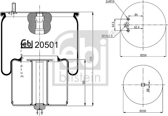 FEBI Bilstein 20501 - Soffietto, Sospensione pneumatica www.autoricambi360.it