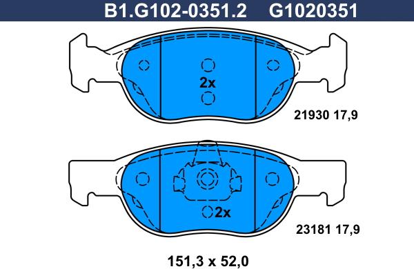 Galfer B1.G102-0351.2 - Kit pastiglie freno, Freno a disco www.autoricambi360.it