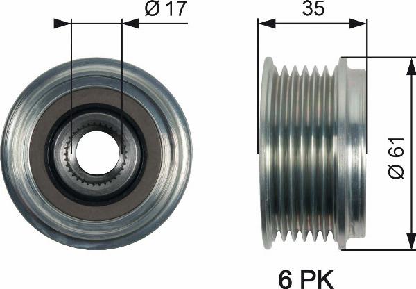 GATES OAP7166 - Puleggia cinghia, Alternatore www.autoricambi360.it