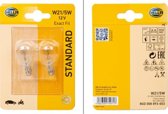 HELLA 8GD008893-003 - Lampadina, Luce stop / Luce posteriore www.autoricambi360.it