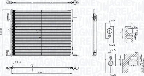 Magneti Marelli 350203101500 - Condensatore, Climatizzatore www.autoricambi360.it