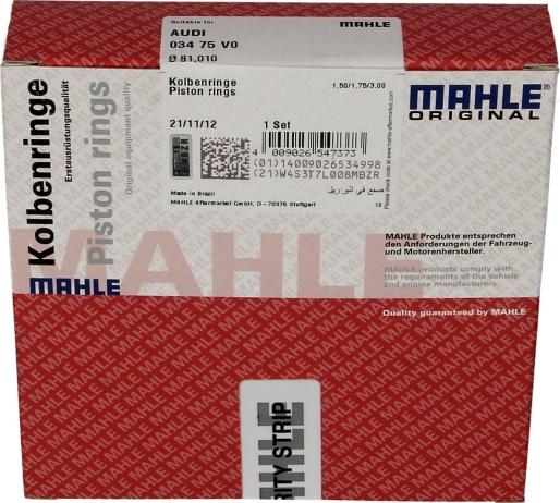 MAHLE 034 75 V0 - Kit fasce elastiche www.autoricambi360.it