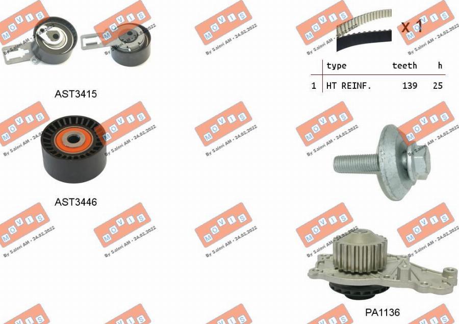 MOVIS ASTK1169PA - Pompa acqua + Kit cinghie dentate www.autoricambi360.it