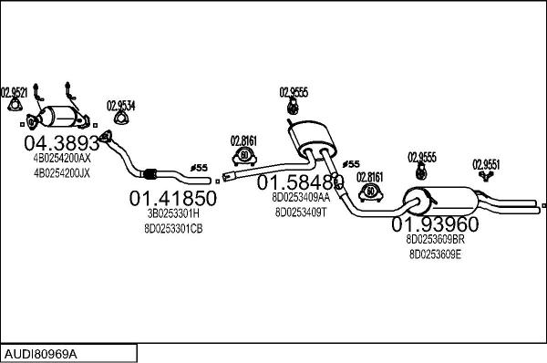 MTS AUDI80969A004615 - Impianto gas scarico www.autoricambi360.it