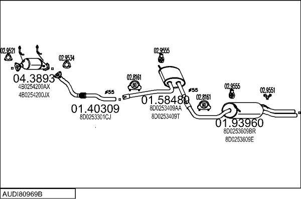 MTS AUDI80969B004615 - Impianto gas scarico www.autoricambi360.it